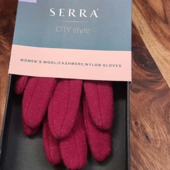 Cashmere Wool Leather Trim Red Black Bow Winter Gloves NWT - Picture 3 of 5